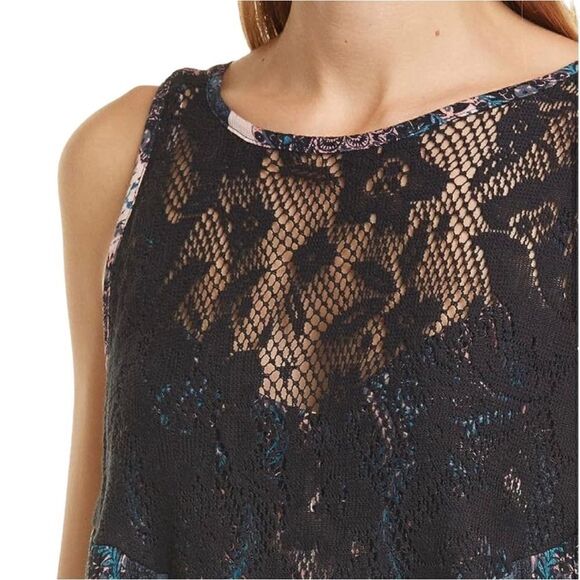 Free People Black Blue Print Count Me In Trapeze Sleeveless Tunic Size Small New - Picture 4 of 15